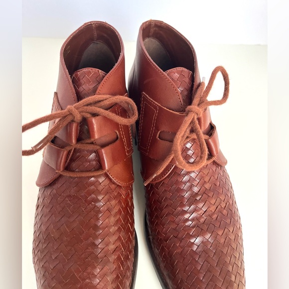 Vintage 90's Cognac Brown Woven Leather Ankle Boots Booties Pappagallo Size 8.5 - Picture 13 of 15